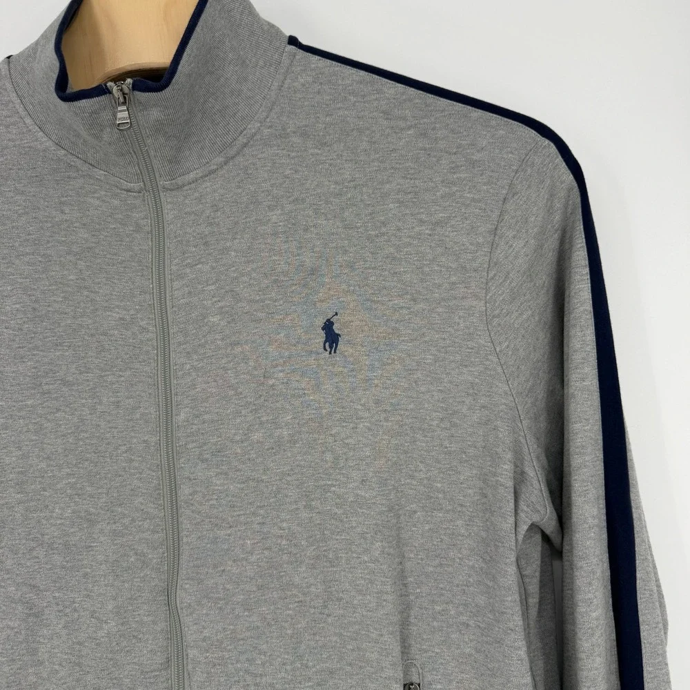 Polo Ralph Lauren Men Gray Full Zip Track Jacket XL Navy Stripe Cotton RN41381
